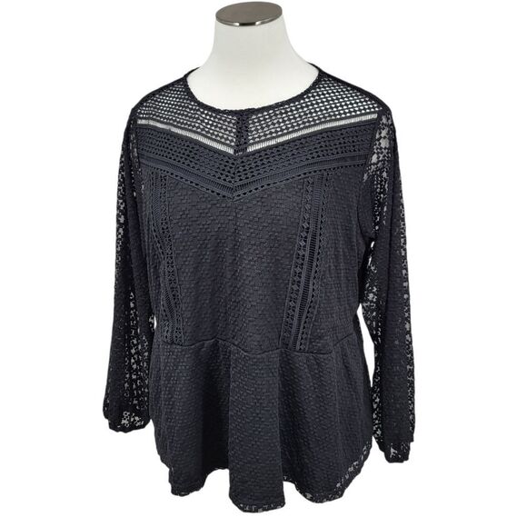 Lane Bryant Black Mock-Neck Illusion Lace Peplum Blouse Women's Plus Size 30/32 - Picture 2 of 16